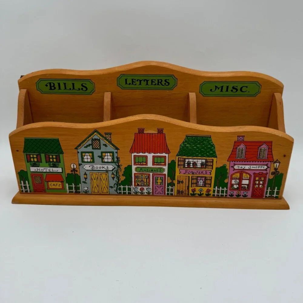 Vintage Wooden  Wall Hanging Letter Holder kitsch kitchen office